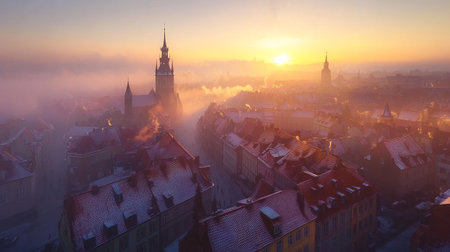 Panorama of the old town of Tallinn at sunrise, Estonia