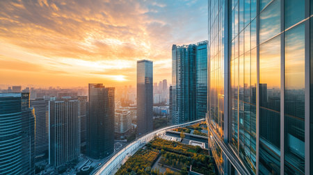 modern office buildings in shanghai at sunset,china.