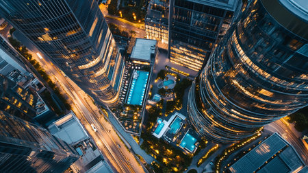Aerial view of modern skyscrapers in Shanghai, China.