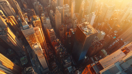 Aerial view of Manhattan skyscrapers, New York City.の写真素材