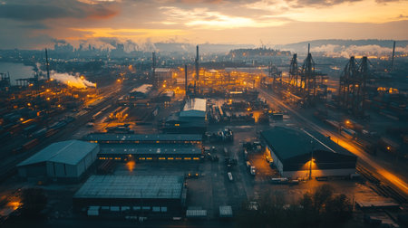Aerial view of industrial area at sunset. Industrial landscape with heavy industry.の写真素材
