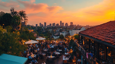 View of the rooftop terrace of a restaurant.