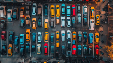 Aerial view of cars parking in the city. Top view from drone