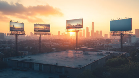 billboard and city skyline at sunrise in shanghai,China.