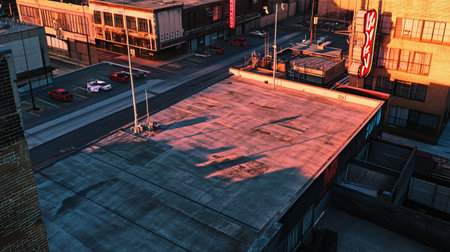 Aerial view of cars parking on the street in the city.