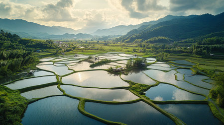 Aerial view of paddy rice terraces in Sapa, Vietnam