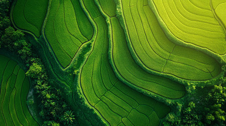 Aerial view of green rice terraces in Mu Cang Chai, YenBai, Vietnamの写真素材