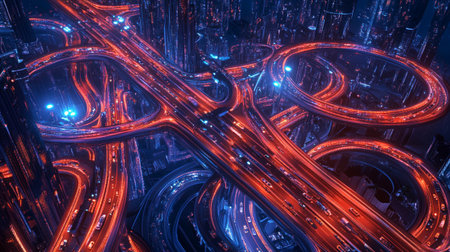 3D rendering of abstract technology concept background.High speed road with light trails