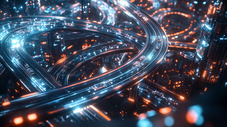 3D rendering of a futuristic city with high speed motorway.