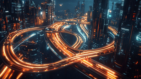 Highway in the city at night. Concept of speed and motion.の写真素材