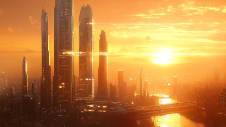 Skyline at sunset. 3D rendering.