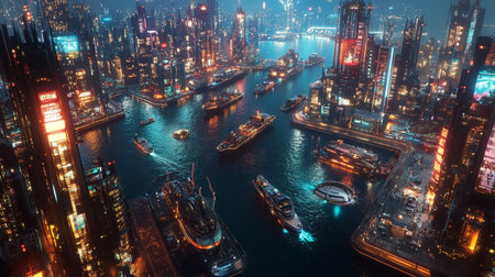 Aerial view of Hong Kong city at night. Top view of Hong Kong city at night.