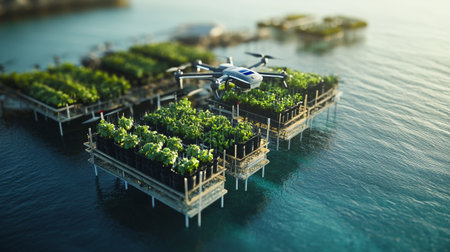 drone flying over plants. 3d render illustration.
