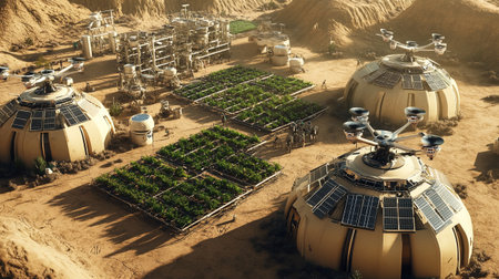 Space station in the desert. 3D rendering. Computer digital drawing.
