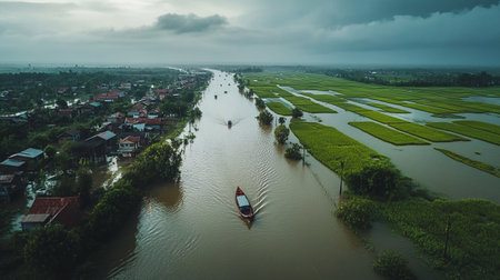 Aerial view of the rice fields in the Mekong Delta, Vietnamの写真素材