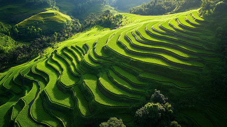 Green Terraced Rice Field in Mu Cang Chai, YenBai, Vietnam