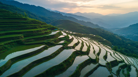 Aerial view of rice terraces in Sapa, Vietnam.