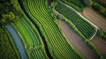 Aerial view of tea plantation in Chiang Rai, Thailand.