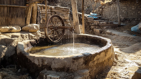 Old well with water in the small village of Masada, Israelの写真素材