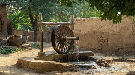 Water mill in the village of Khajuraho, Madhya Pradesh, Indiaの写真素材