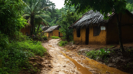 Rural village in the Amazon rainforest, South Americaの写真素材
