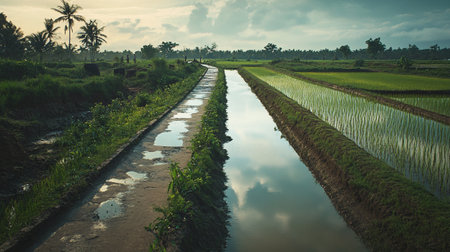 Rice seedlings in a paddy field in Bali, Indonesia