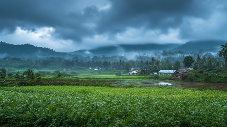 Landscape of rice field in rainy season at Chiang Mai, Thailand