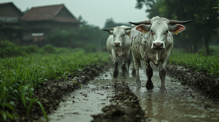 Cows in the rice paddies, Bali, Indonesia.