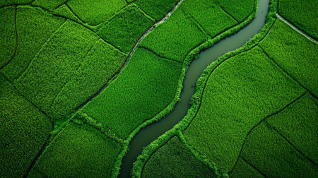 Green rice terraces in the countryside. 3D rendering