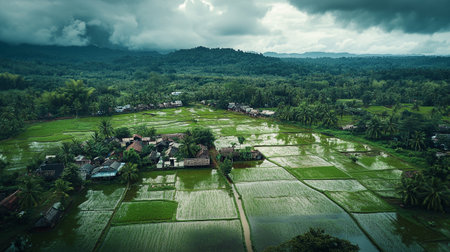 Aerial view of rice fields in Ubud, Bali, Indonesiaの写真素材
