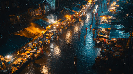 Top view of Thai street food at night.の写真素材