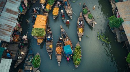 Floating market in the Mekong Delta in Vietnam, Asia.の写真素材