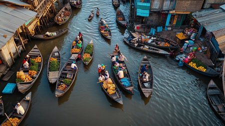 Local people sell fruits and vegetables at the floating market in Ratchaburi, Thailand.