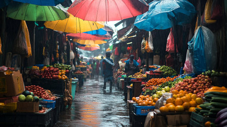 Fruits and vegetables on the street market in Hoi An, Vietnamの写真素材