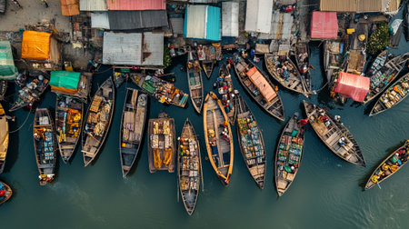 Aerial view of the floating market in the Mekong Delta, Vietnam