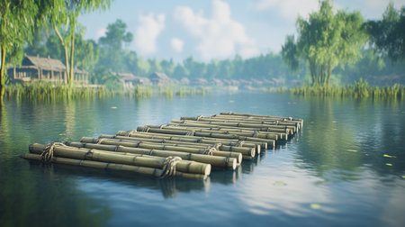 Bamboo raft on the lake. Bamboo raft on the lake.の写真素材