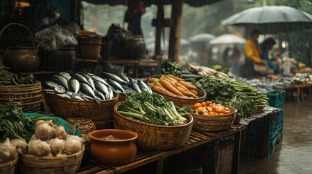 Fruits and vegetables for sale at a market in Vietnam