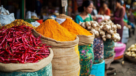 Colorful spices on the local market in India, Kathmandu