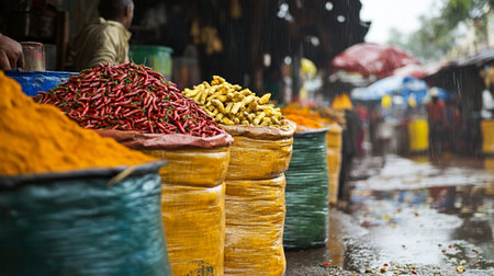 Colorful spices in the market in Kathmandu, Nepal.
