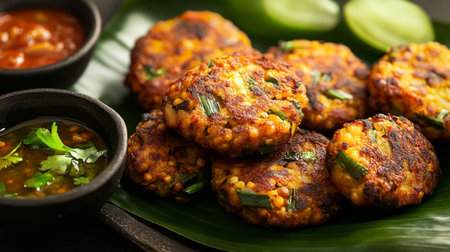 Indian Traditional Cuisine. Fried Vegetable Tikki Masala or pattice also known as cutlet. Selective...