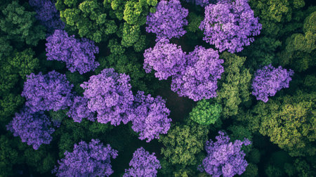 Aerial view of green trees in forest. Nature landscape background.