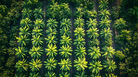 Aerial view of oil palm plantation. Top view of oil palm plantation