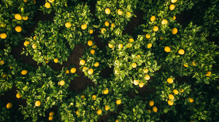 Lemon tree in the garden, top view. Citrus fruit