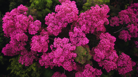 Aerial view of pink rhododendron flowers