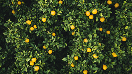 Kumquat tree with yellow fruits in the garden, stock photoの写真素材