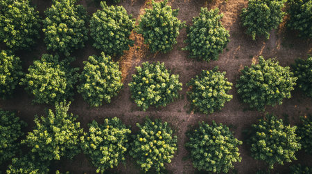 Aerial view of green trees in the forest. Top view from drone