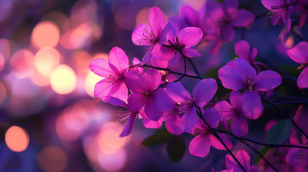 Beautiful pink sakura flowers with bokeh light background.の写真素材