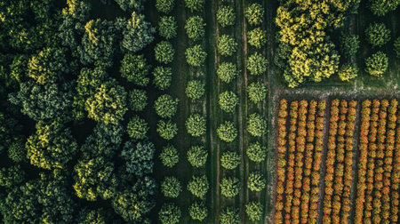 Aerial view of green trees in the forest. Top view from droneの写真素材