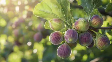 Ripe figs on a branch in the garden. Selective focus