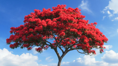 Beautiful red tree on blue sky background. 3d rendering.の写真素材
